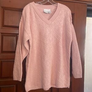 Partners Pink 100% Cotton Sweater - Vintage - Made in USA - Heart & Bow Pattern